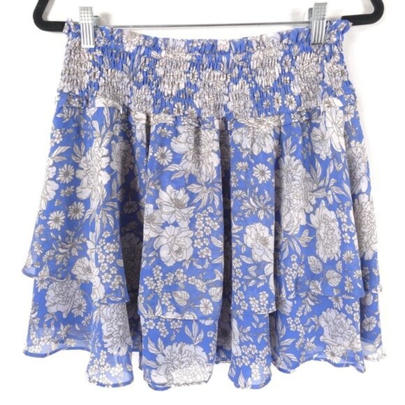 NWT EXPRESS Women’s Floral Mini Skirt Smocked Ruffle Chiffon Layered MEDIUM - Picture 2 of 10